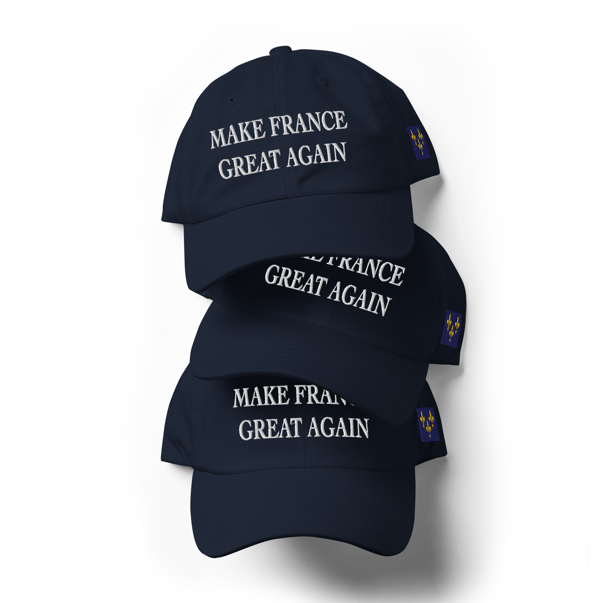Casquette bleue Make France Great Again + écusson sur le côté